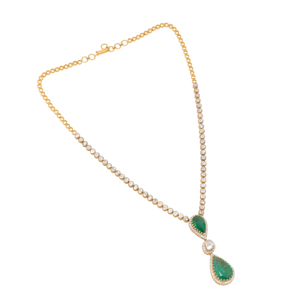 Claw-Set Emerald and Diamond Pendant Necklace